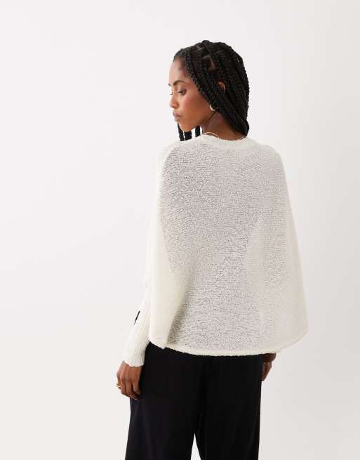 ASOS DESIGN - Cremehvid strikket trøje med flagermusærmer og nistret tekstur, 4 af 4