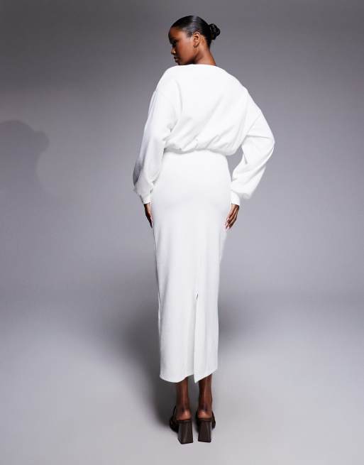 ASOS DESIGN - Cremehvid superblød maxikjole med indsyet talje og lange ærmer, 3 af 4