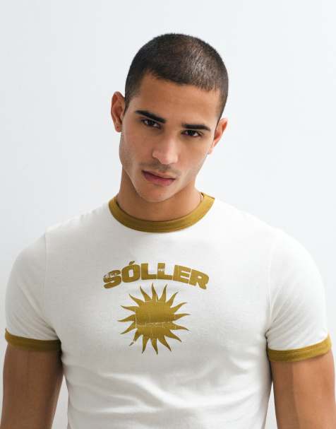 ASOS DESIGN - Cremehvid T-shirt i slim fit med ringer-detaljer og solgrafik - view 1