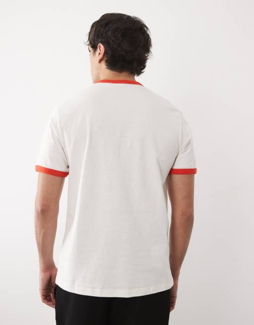 ASOS DESIGN - Cremehvid T-shirt med røde ringer-detaljer i kontrast og pasform i regular fit, 4 af 5