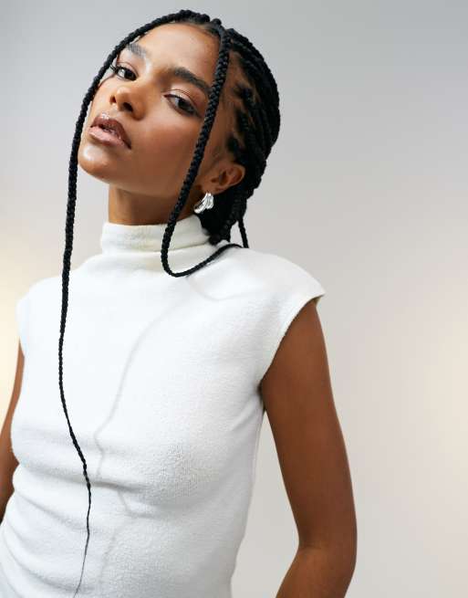 ASOS DESIGN - Cremehvid tanktop med høj hals i tekstureret stof, 2 af 4
