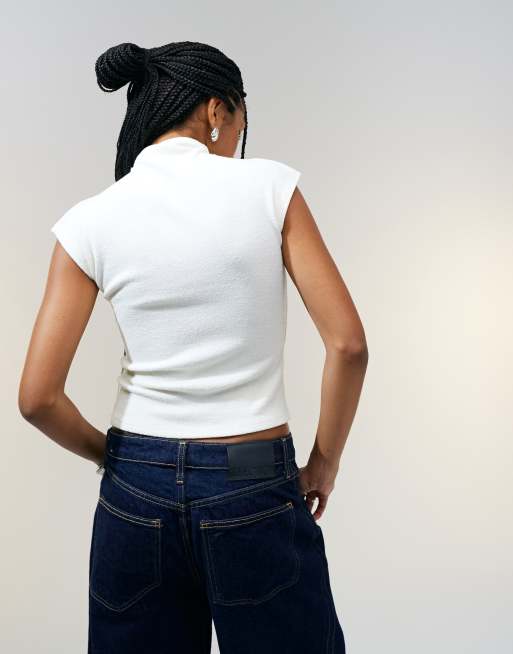 ASOS DESIGN - Cremehvid tanktop med høj hals i tekstureret stof, 4 af 4