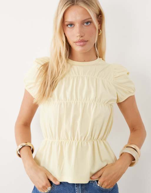ASOS DESIGN - Cremehvid top med pufærmer og rynker i crepe, 2 af 4