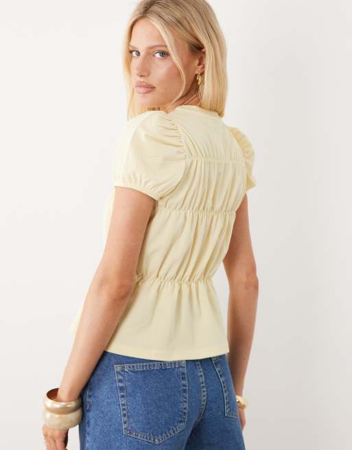 ASOS DESIGN - Cremehvid top med pufærmer og rynker i crepe, 4 af 4