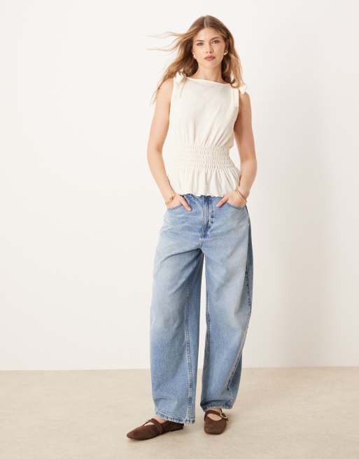 ASOS DESIGN - Cremehvid top med rynker i taljen og sløjfer ved skuldrene, 2 af 4