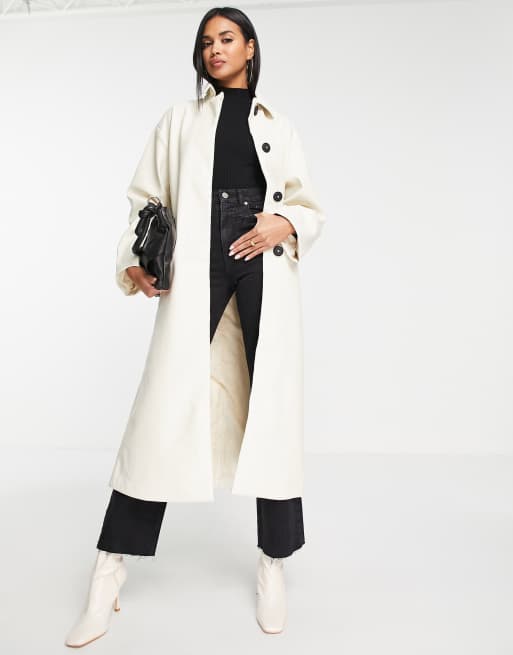 ASOS DESIGN - Cremehvid trenchcoat i imiteret læder i 90'er-stil
