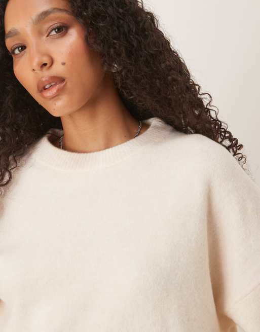 ASOS DESIGN - Cremehvid trøje med rund hals og firkantet pasform samt brede ærmekanter, 4 af 4