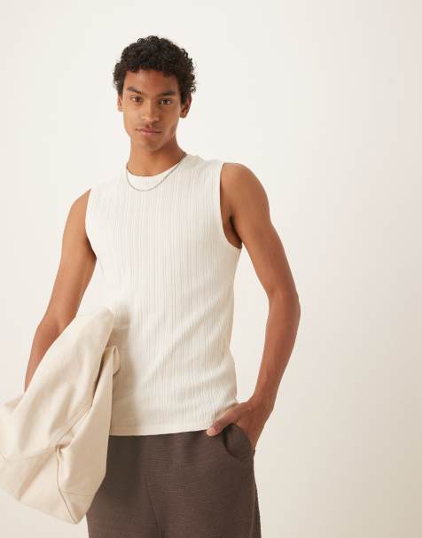 ASOS DESIGN - Cremehvid tætsiddende tanktop i tekstureret ribstrik - view 1