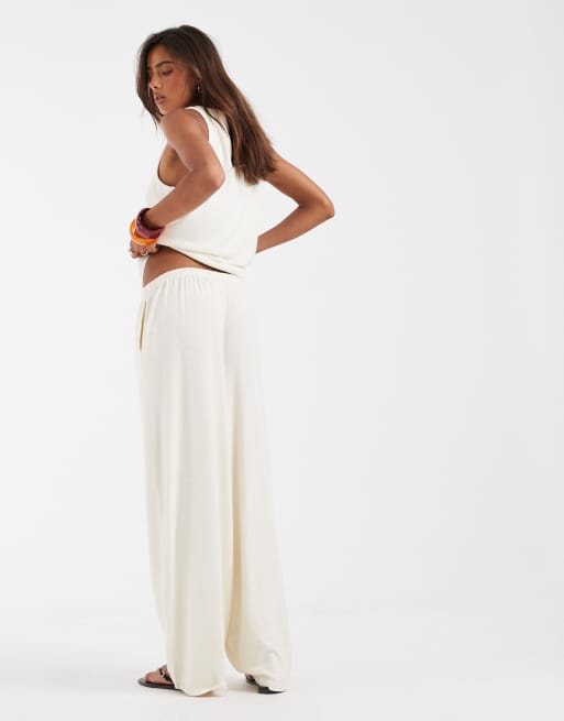 ASOS DESIGN - Cremehvide bukser med brede ben i tekstureret stof - Del af sæt, 5 af 5