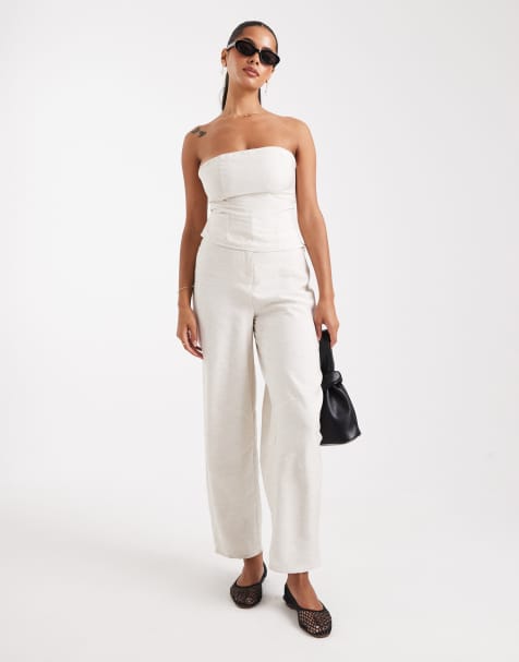 ASOS DESIGN - Cremehvide bukser med struktur - Del af sæt - view 1