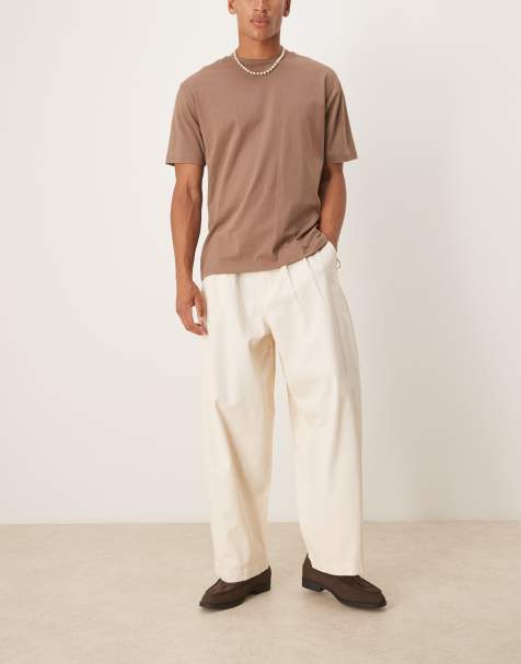 ASOS DESIGN - Cremehvide oversized posede bukser med læg - view 1