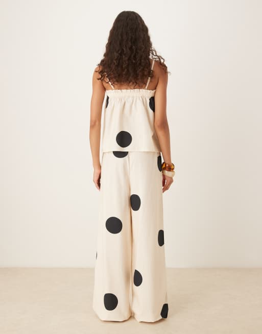 ASOS DESIGN - Cremehvide pull-on-bukser med polkaprikker i hørblanding - Del af sæt, 4 af 5