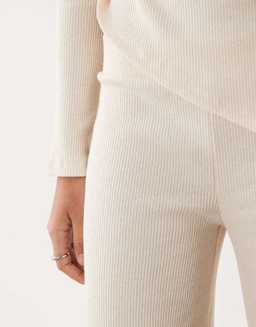 ASOS DESIGN - Cremehvide ribstrikkede bukser med vide ben - Del af sæt, 4 af 5