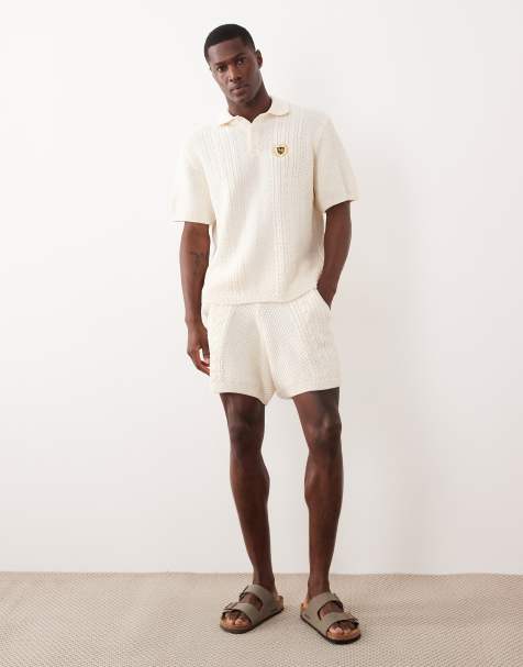 ASOS DESIGN - Cremehvide shorts i kabelstrik - view 1