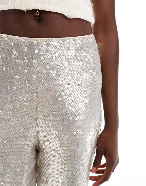 ASOS DESIGN - Cremehvide skræddersyede ankellange bukser med pailletter, 3 af 5