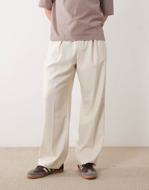 ASOS DESIGN - Cremehvide skræddersyede pull on-bukser med brede ben - view 1