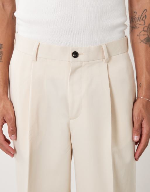 ASOS DESIGN - Cremehvide skræddersyede tapered bukser med plisseringer og oversized pasform, 4 af 5