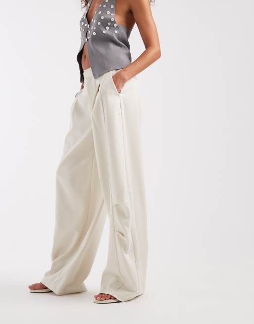 ASOS DESIGN - Cremehvide skræddersyede utility-bukser med tøndeformede ben, 2 af 5