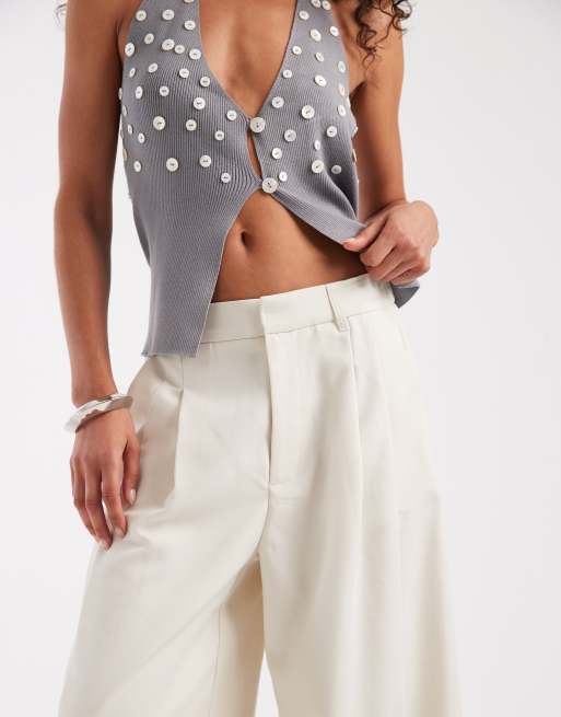 ASOS DESIGN - Cremehvide skræddersyede utility-bukser med tøndeformede ben, 3 af 5