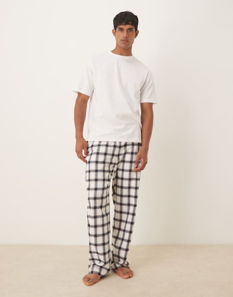 ASOS DESIGN - Cremehvidt afslappet pyjamassæt med tern - view 1