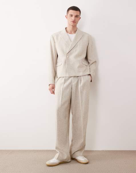 ASOS DESIGN - Cremehvidt cropped dobbeltradet jakkesæt i firkantet pasform - view 1