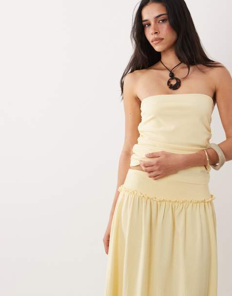 ASOS DESIGN - Cremehvidt sæt med bandeau-top med rynker - view 1