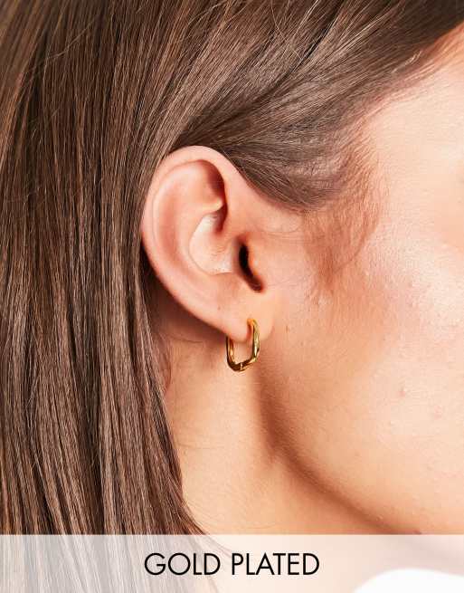 ASOS DESIGN – Creolen in eckigem, geschmolzenem Design mit 14-Karat-Vergoldung