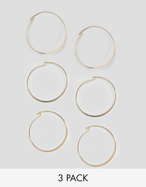 ASOS DESIGN – Creolen mit flachem, filigranem Design im 3er-Pack