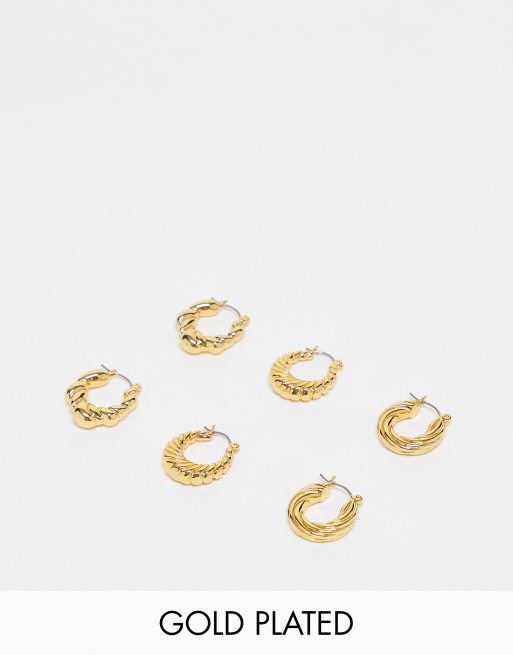 ASOS DESIGN – Creoler i 14k guldplätering med tvinnad design, 3 par