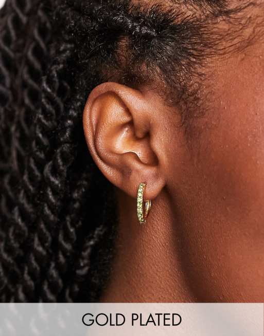 ASOS DESIGN - Créoles 13 mm en plaqué or 14 carats avec pierre de naissance août en péridot
