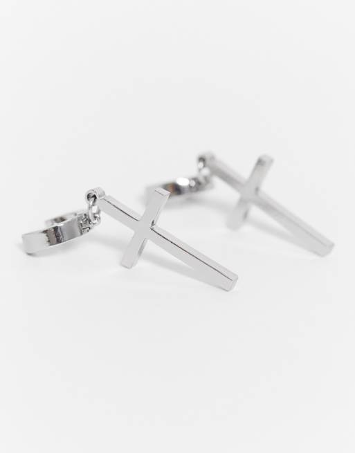 ASOS DESIGN - Créoles 7 mm à breloques croix - Argenté, 4 de 4