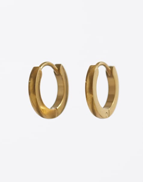 ASOS DESIGN - Créoles 9 mm texturées en acier inoxydable résistant à l'eau - Doré - view 1