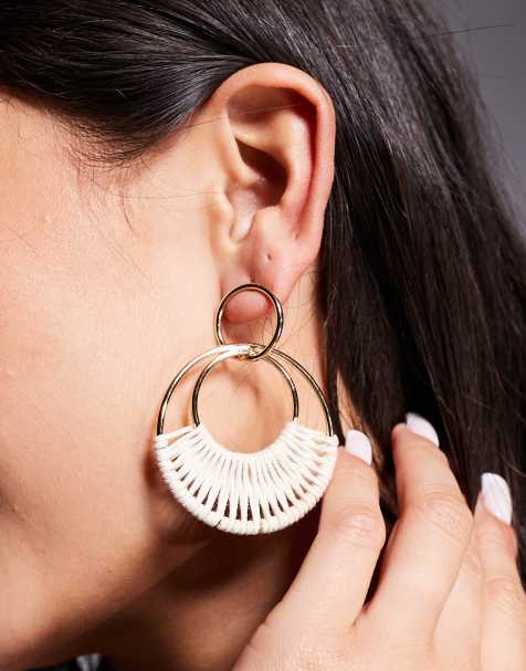 ASOS DESIGN - Créoles à pendant avec détail raphia - Doré - view 1