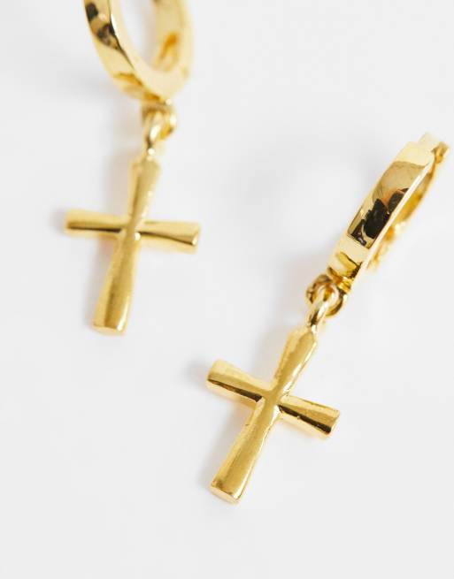 ASOS DESIGN - Créoles à pendentif croix en argent massif plaqué or 14 carats, 2 de 3