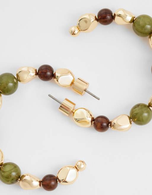 ASOS DESIGN - Créoles à perles en résine - Marron, kaki et doré, 3 de 4