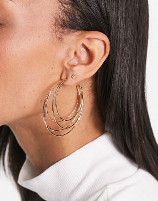 ASOS DESIGN  hoop earrings with skinny multi row in gold tone - ASOS Price Checker