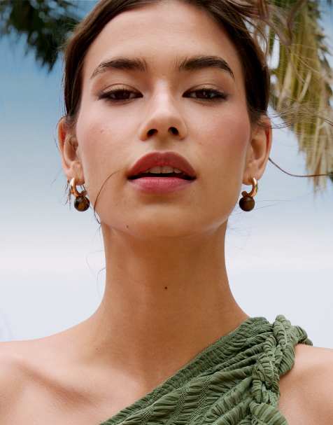 ASOS DESIGN - Créoles avec détail boule en œil-de-tigre - Doré - view 1