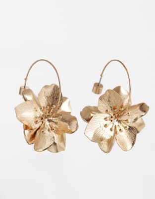 ASOS DESIGN - Créoles avec pendant fleur - Doré