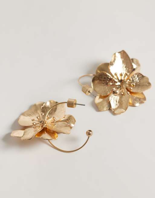 ASOS DESIGN - Créoles avec pendant fleur - Doré, 4 de 4