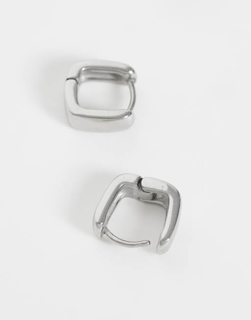 ASOS DESIGN - Créoles carrées arrondies en acier inoxydable résistant à l'eau - Argenté, 3 de 4