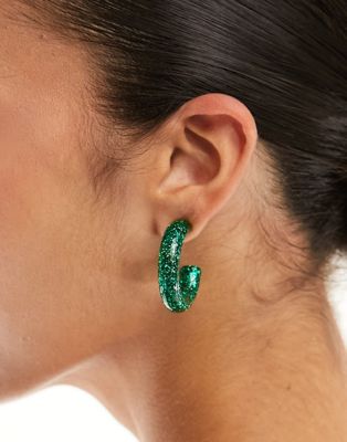 ASOS DESIGN  Christmas hoop earring with green glitter design - ASOS Price Checker