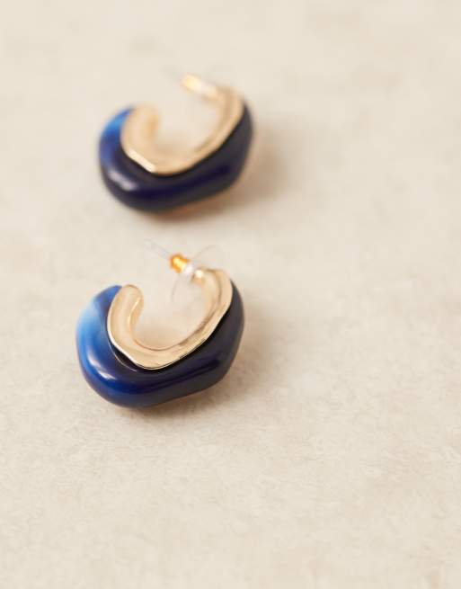 ASOS DESIGN - Créoles effet enroulé avec détail en résine bleue - Doré, 3 de 3