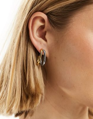 ASOS DESIGN waterproof stainless steel hoop earrings with double hoop mixed metal detail in multi - ASOS Price Checker