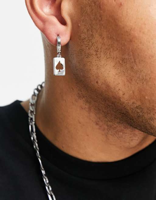 ASOS DESIGN - Créoles en acier inoxydable imperméable avec motif carte à jouer pique - Argenté 