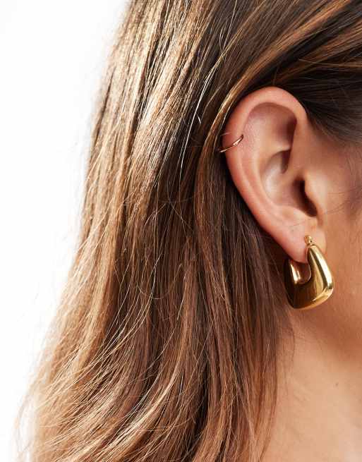 ASOS DESIGN - Créoles épaisses angulaires en acier inoxydable étanche - Doré, 3 de 4