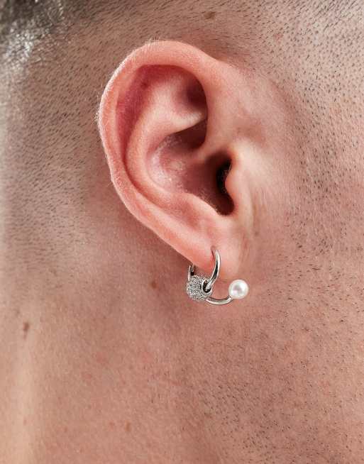 ASOS DESIGN - Créoles ornées de strass et perle nacrée - Argenté
