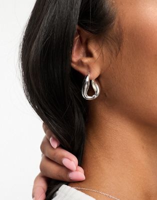 ASOS DESIGN silver plated hoop earrings with twist hinge design - ASOS Price Checker
