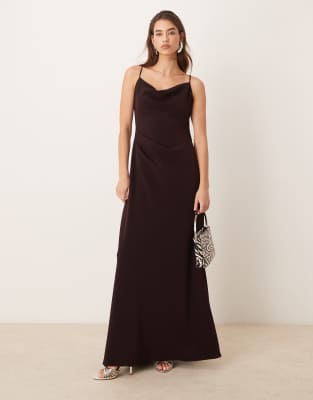 crepe cami maxi dress with open back in dark plum-Purple