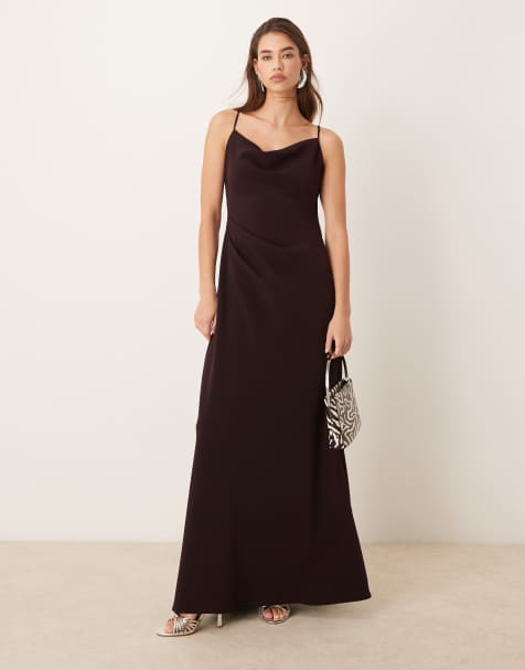 ASOS DESIGN crepe cami maxi dress with open back in dark plum - view 1