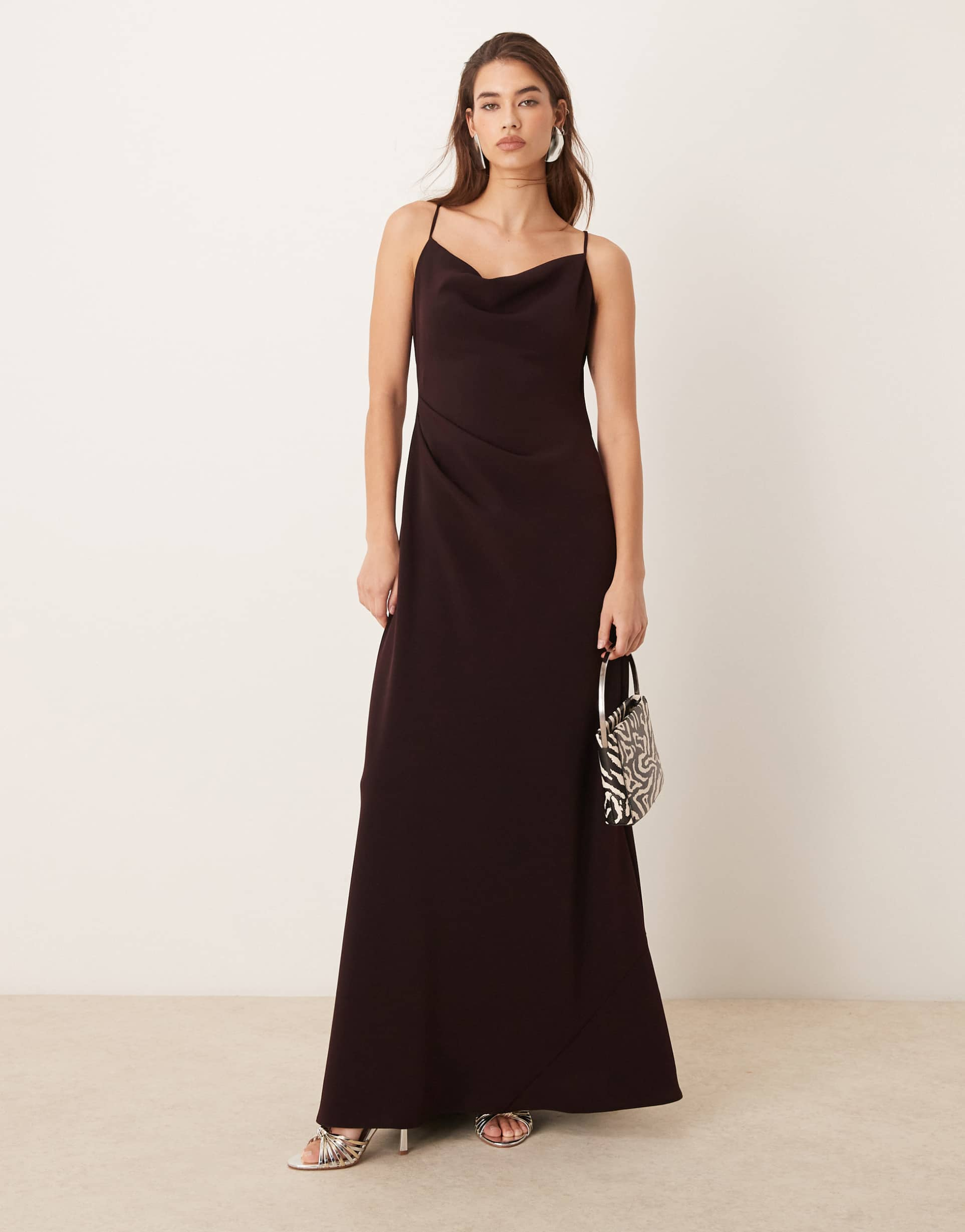 asos design crepe cami maxi dress with open back in dark plum